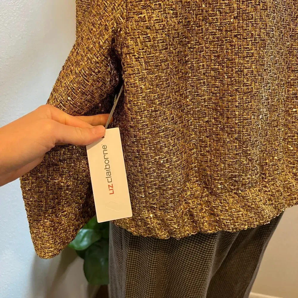 Liz Claiborne Textured Gold Speckled Snap Button Bomber Jacket Size XXL NEW